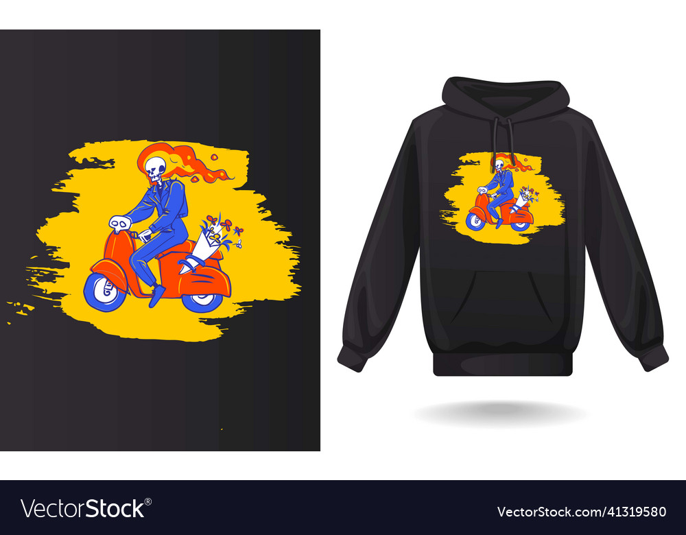 Skeleton bike rider t shirt design Royalty Free Vector Image