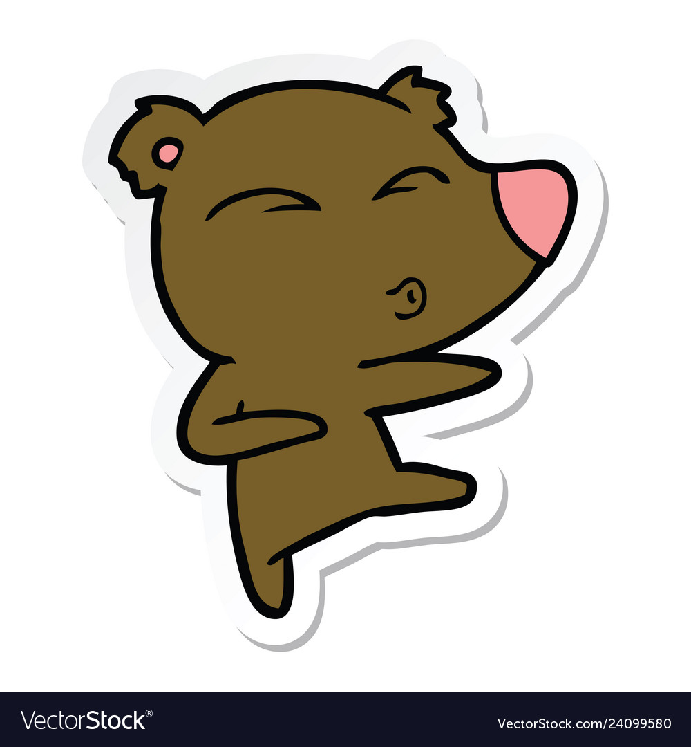 Sticker of a cartoon whistling bear