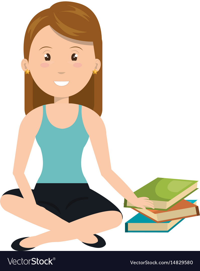 Woman reading textbook character
