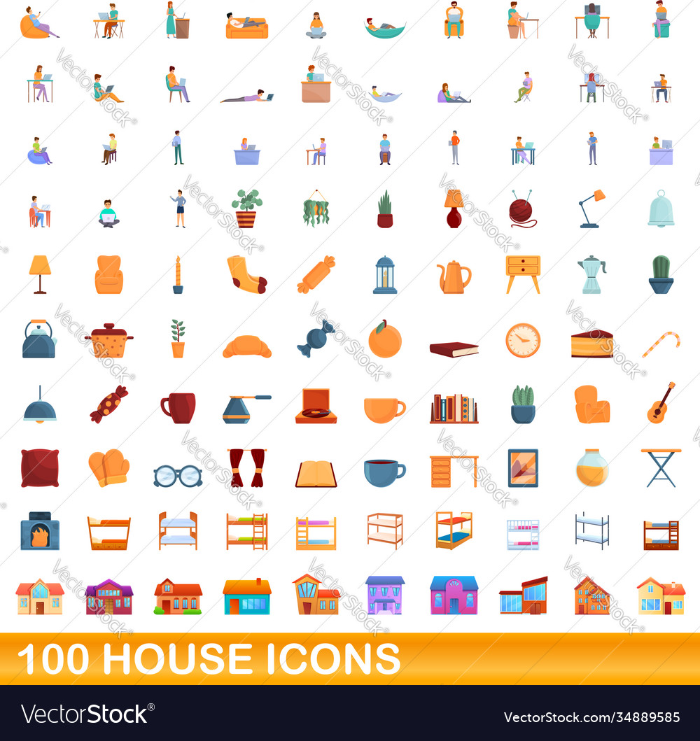 100 house icons set cartoon style