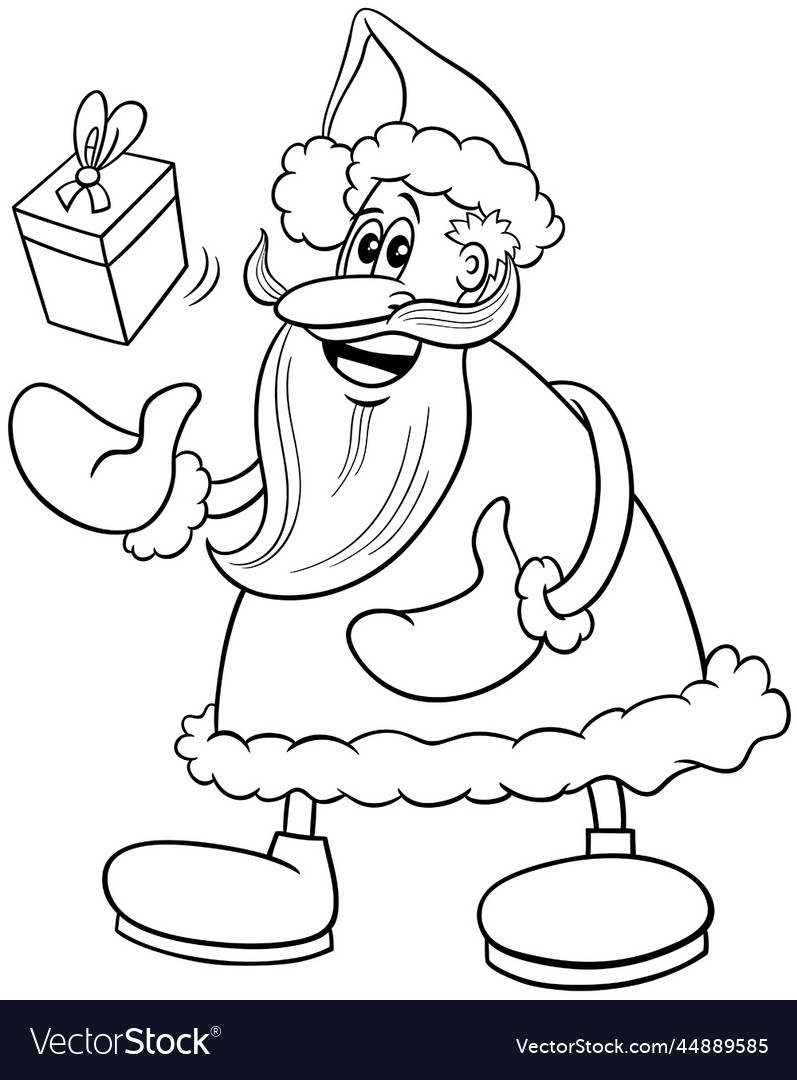 Cartoon santa claus with christmas gift coloring Vector Image