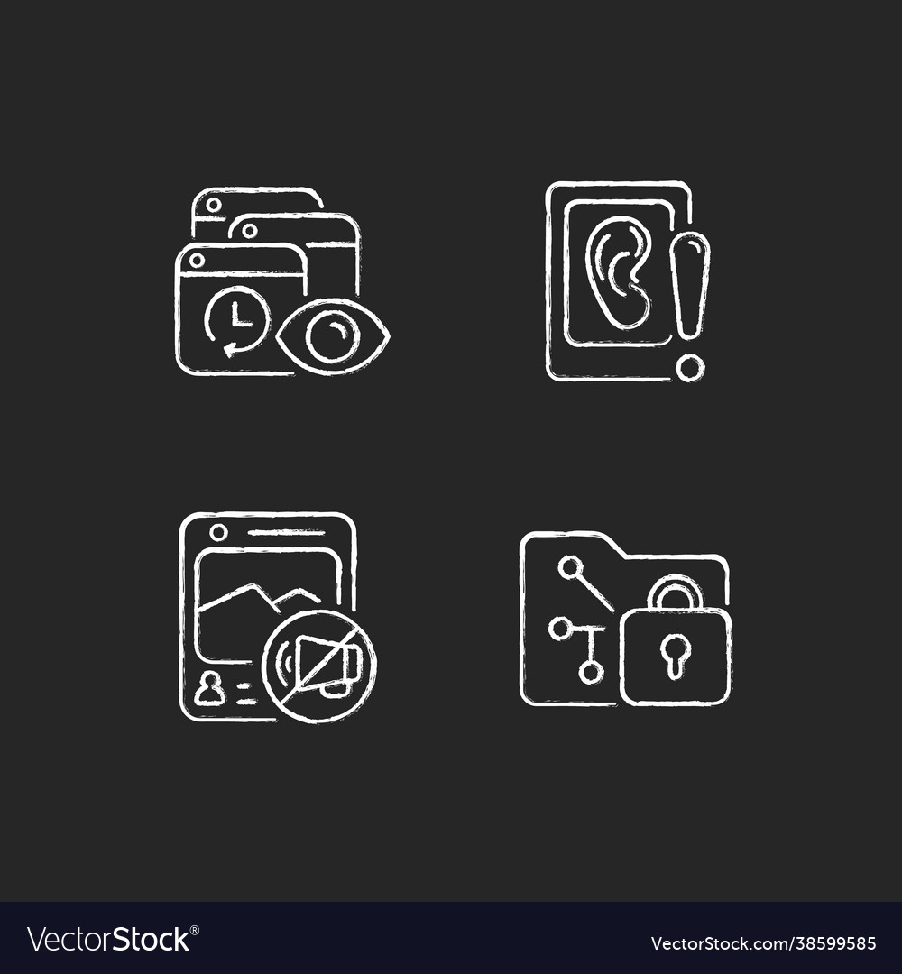 Computer activity monitoring chalk white icons Vector Image