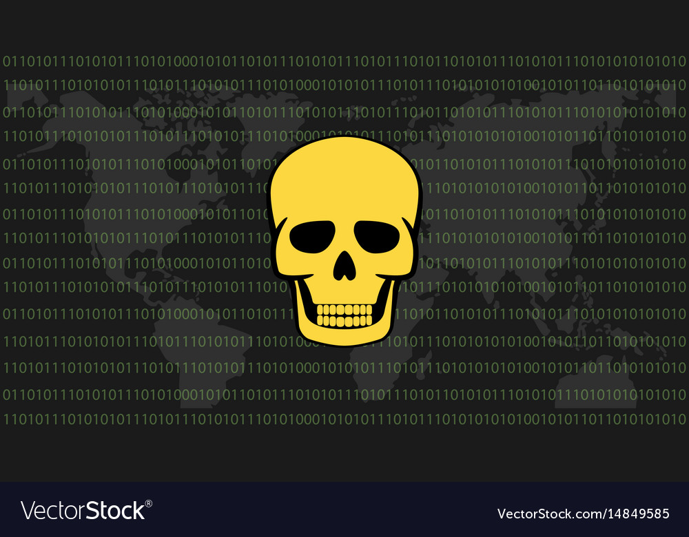 Globale Angriff Ransomware Schädel mit binären Code