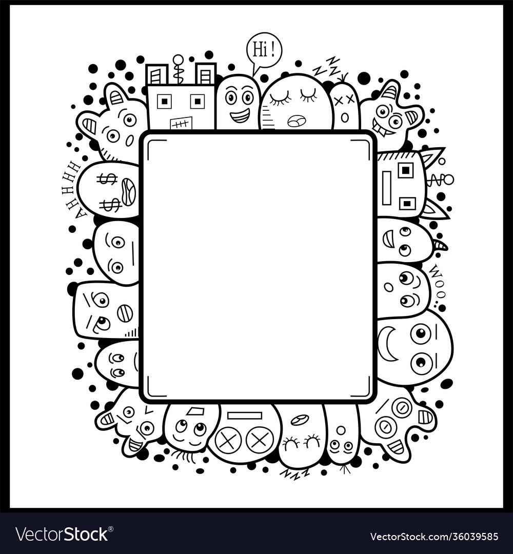 Hand drawn cute monster doodle with white board