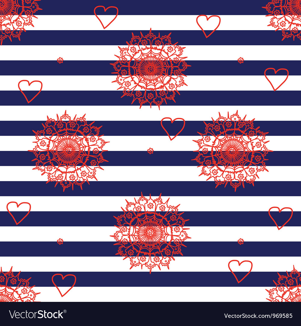 Seamless flower pattern with navy stripes