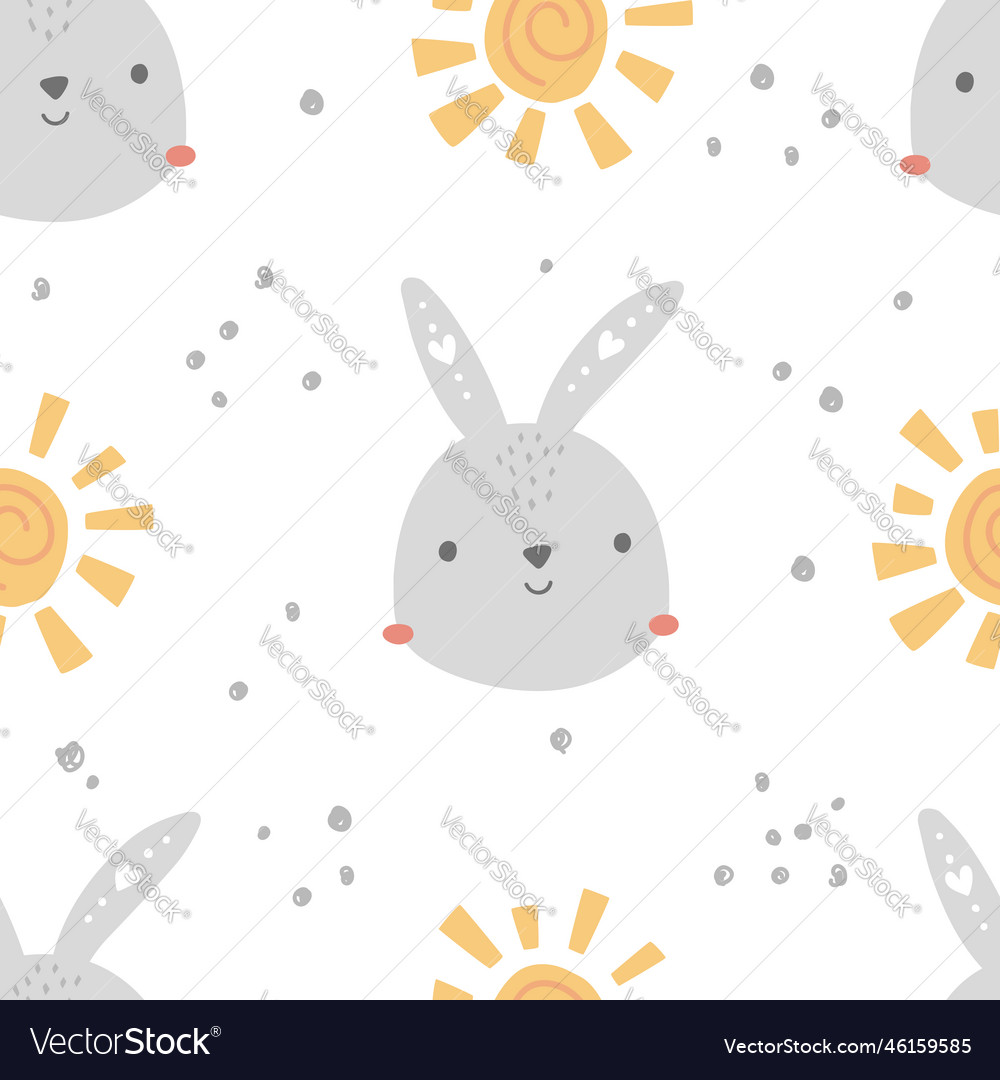 Seamless pattern bunny face and sun vector image Seamless pattern bunny face and sun