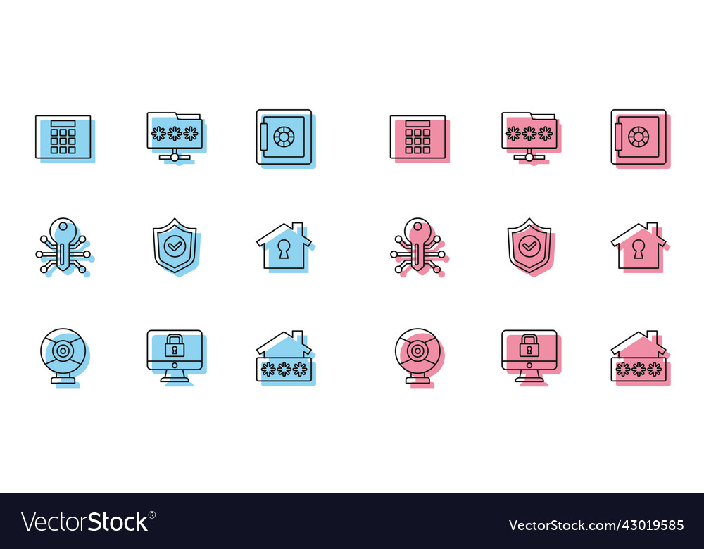 Set line security camera lock on monitor vector image Set line security camera lock on monitor