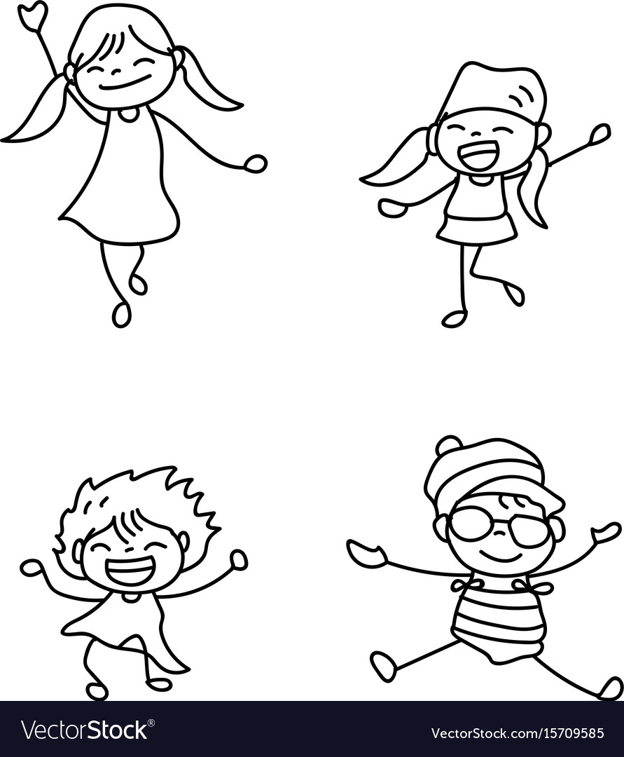 Set of hand drawing cute girls line art Royalty Free Vector