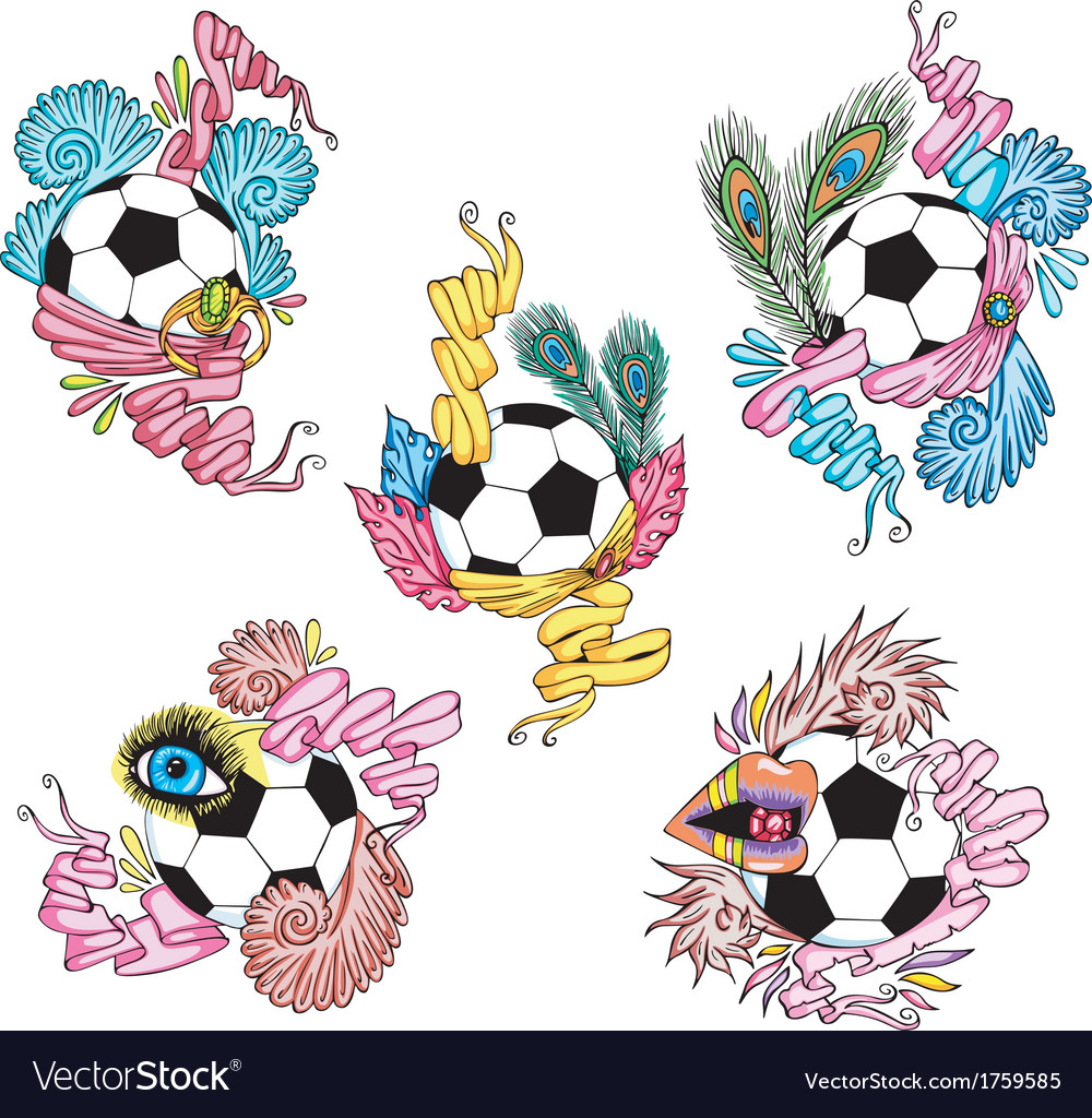 Stylized soccer balls with ribbons