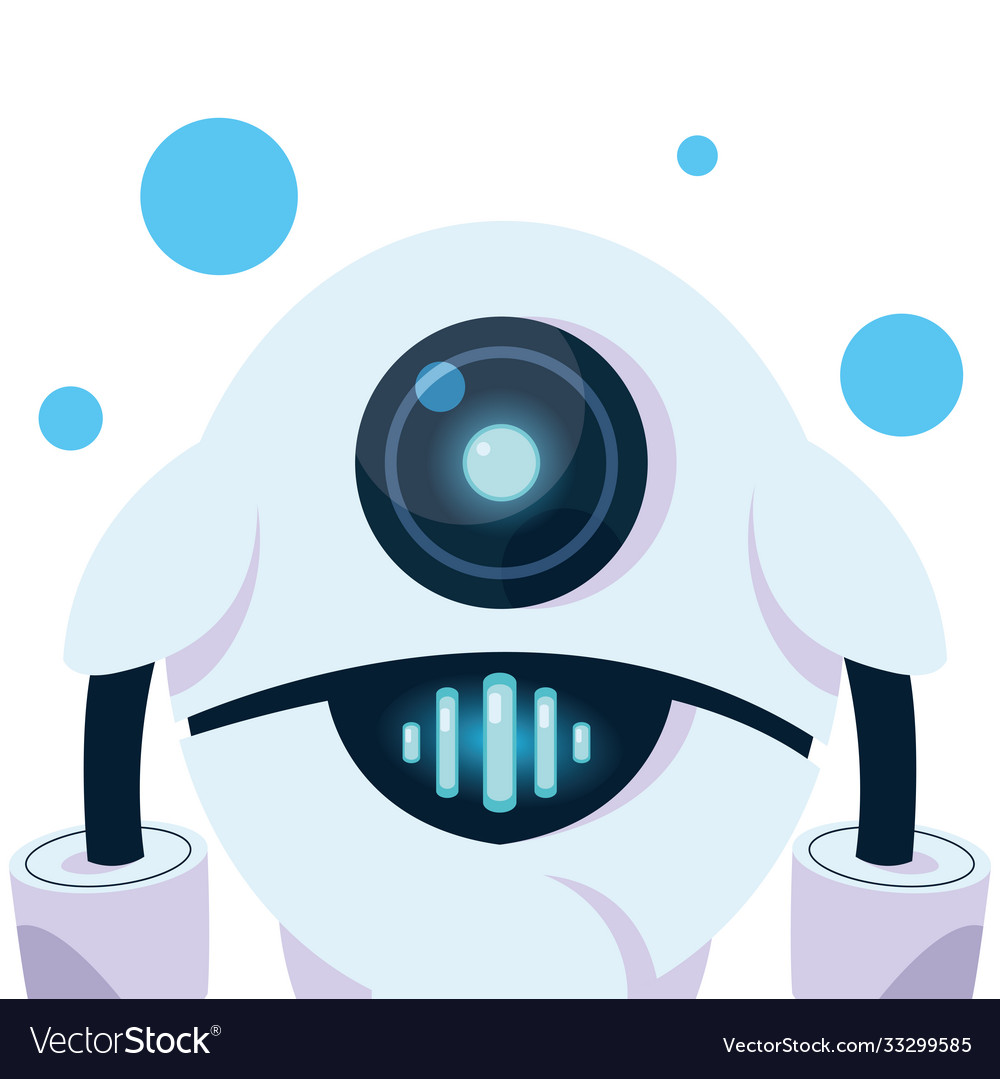 White robot cartoon with blue circles