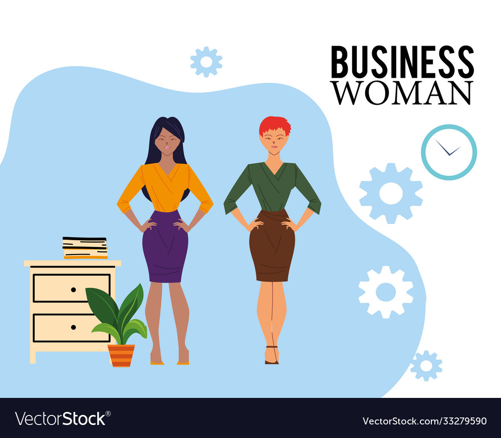 Businesswomen cartoons with files on furniture Vector Image