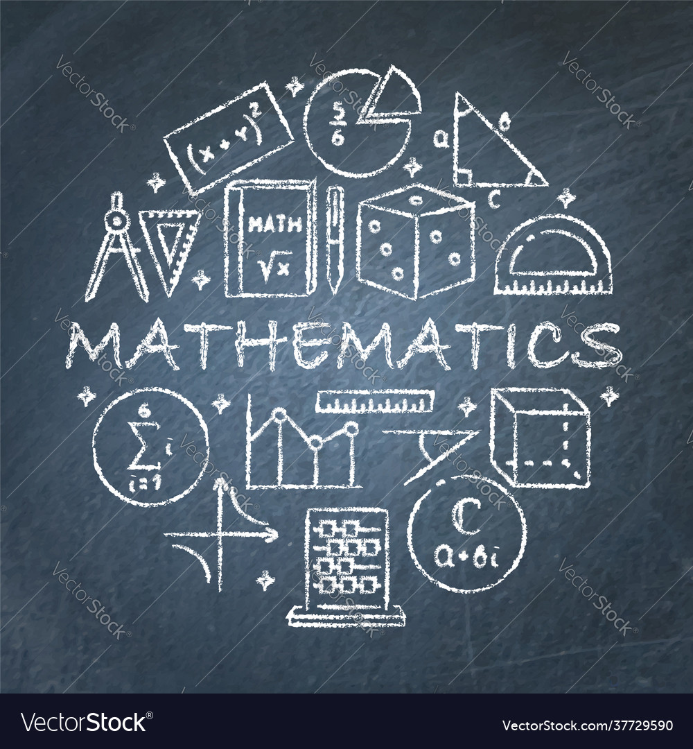 Chalkboard round concept banner with math symbols Vector Image