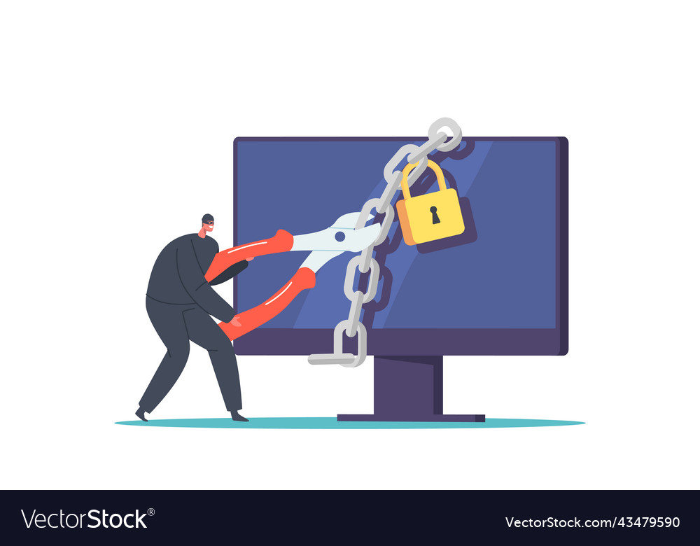 Cyber crime hacker attack concept tiny robber Vector Image