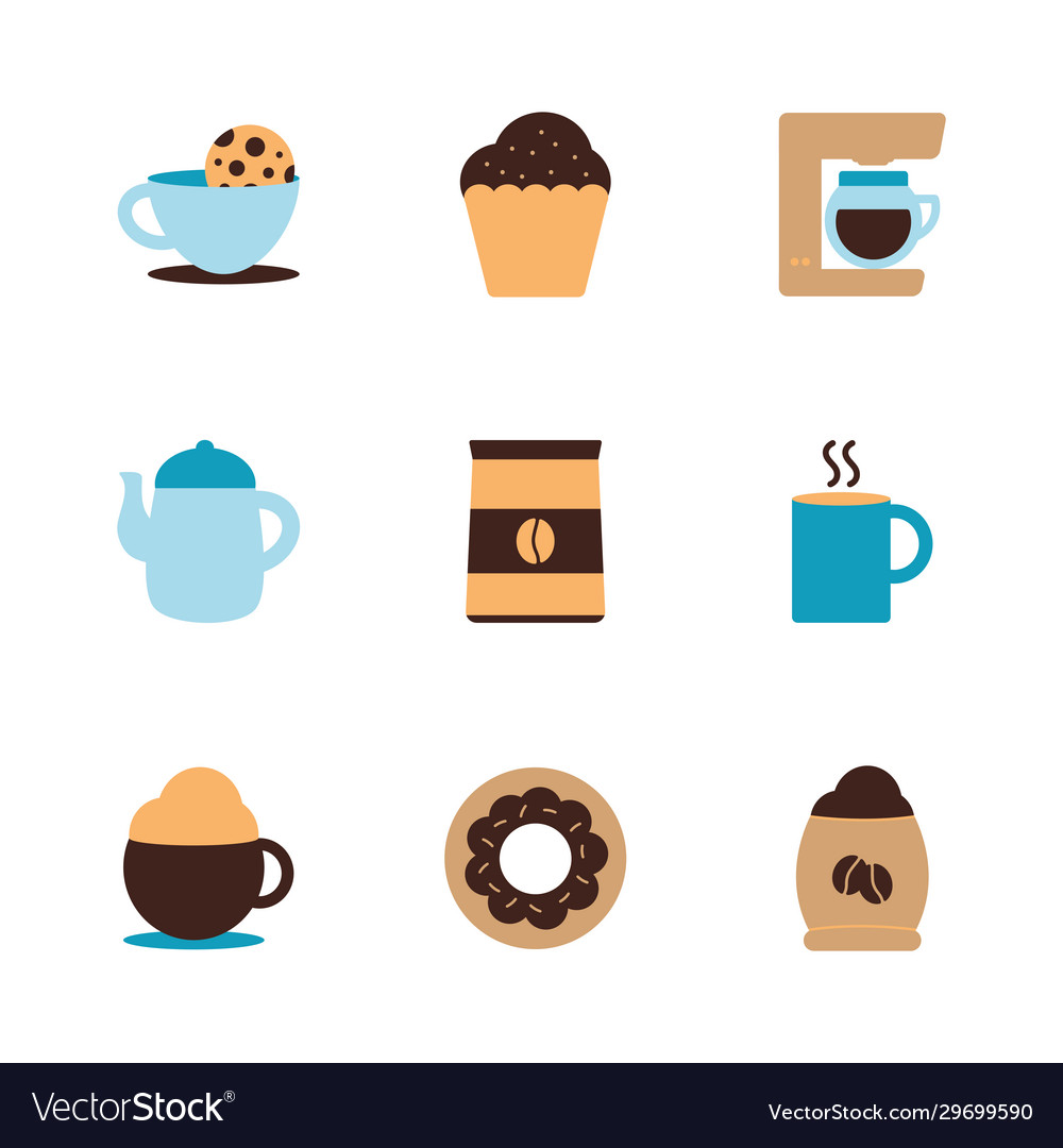 Isolated coffee flat style icon set design Vector Image