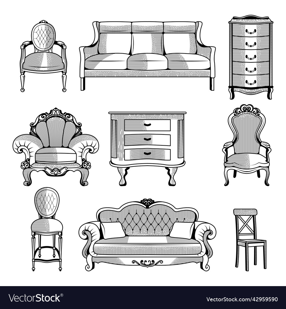 retro-furniture-interior-vintage-objects-sofa-vector-image