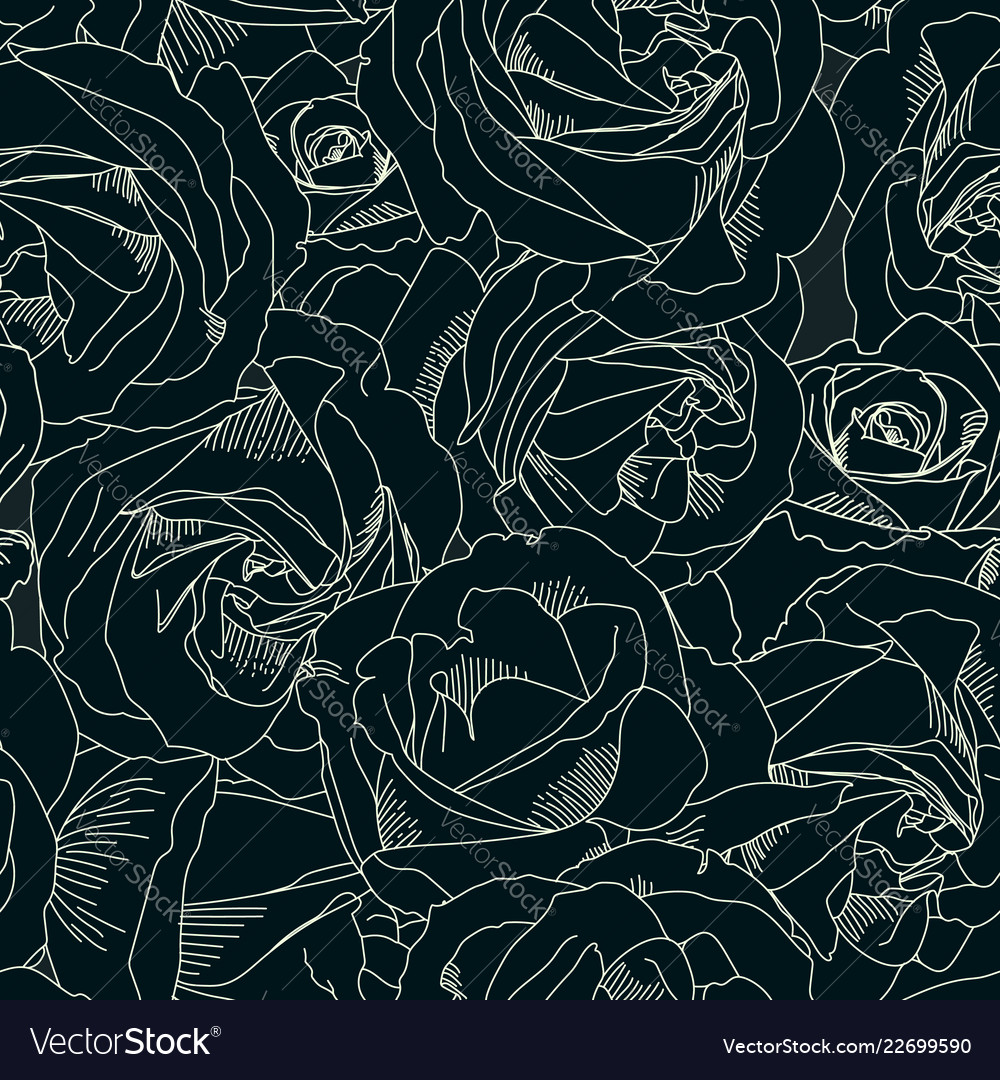 Roses bud outlines seamless pattern with flowers Vector Image