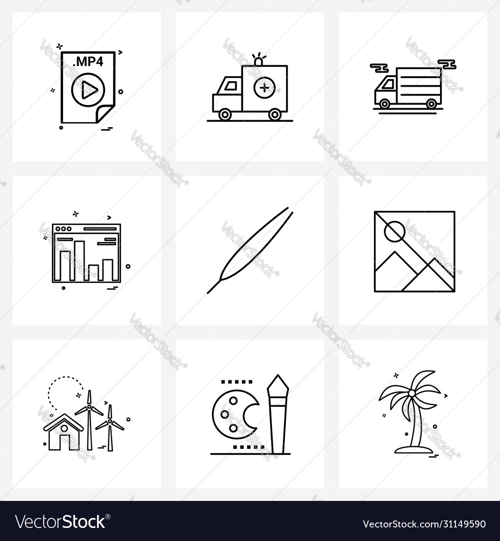 Set 9 modern line icons bar chart graph