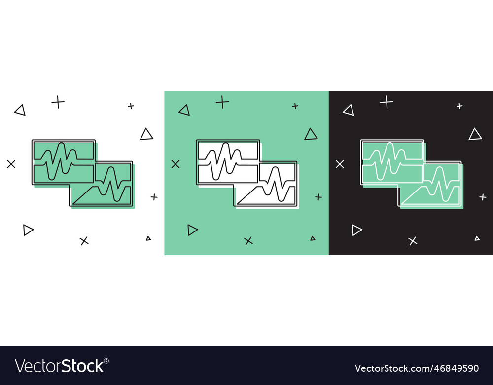 Set computer monitor with cardiogram icon isolated