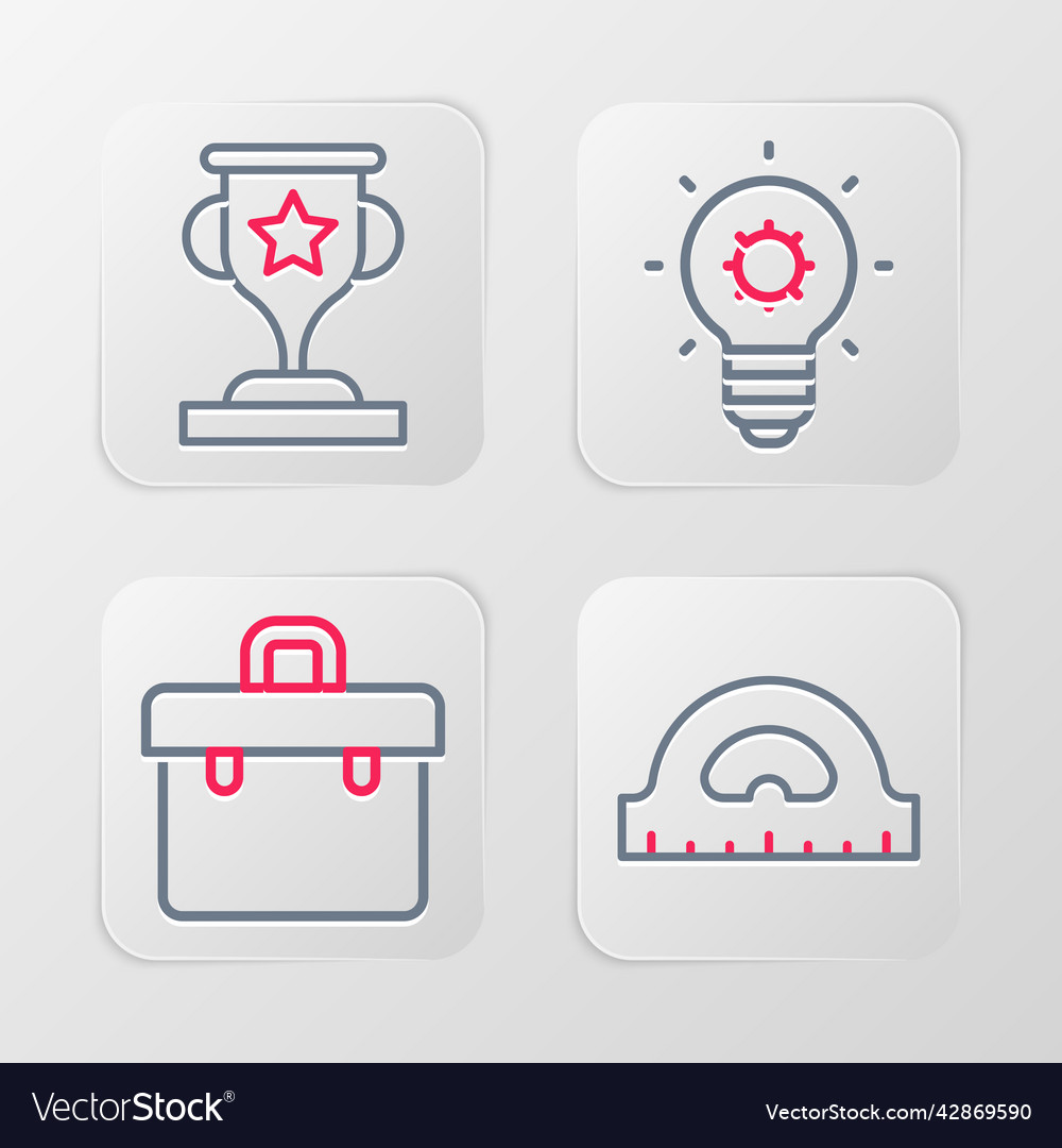 Set line protractor grid briefcase light bulb vector image Set line protractor grid briefcase light bulb