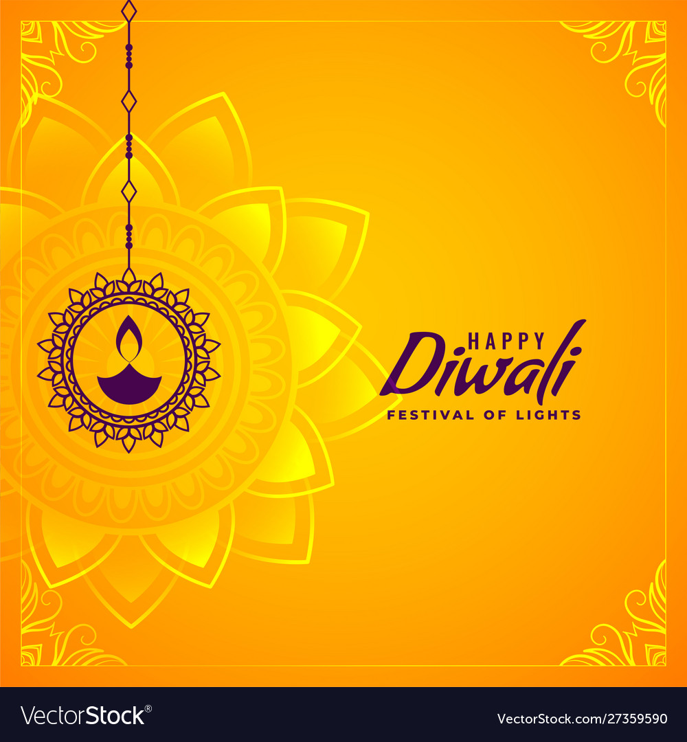 Yellow happy diwali festival decorative background