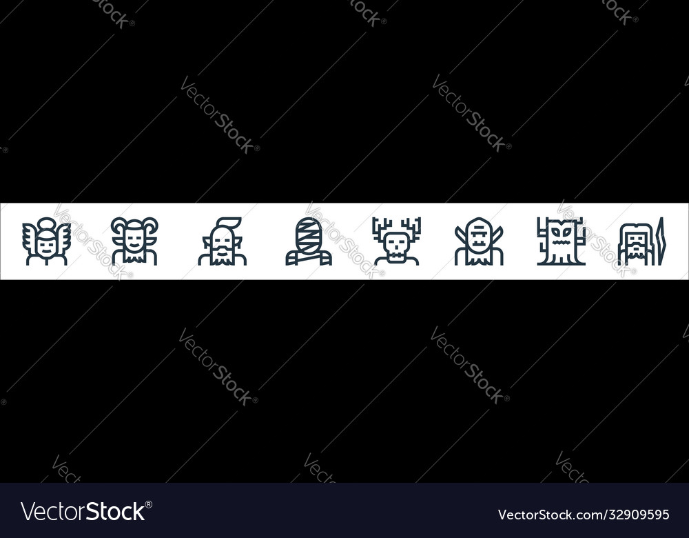 Fantastic characters line icons linear set