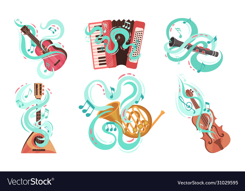 Musical stringed and wind instruments vector image Musical stringed and wind instruments