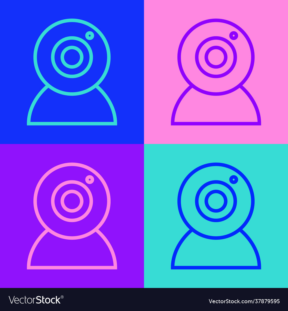 Pop art line web camera icon isolated on color Vector Image Pop art line web camera icon isolated on color