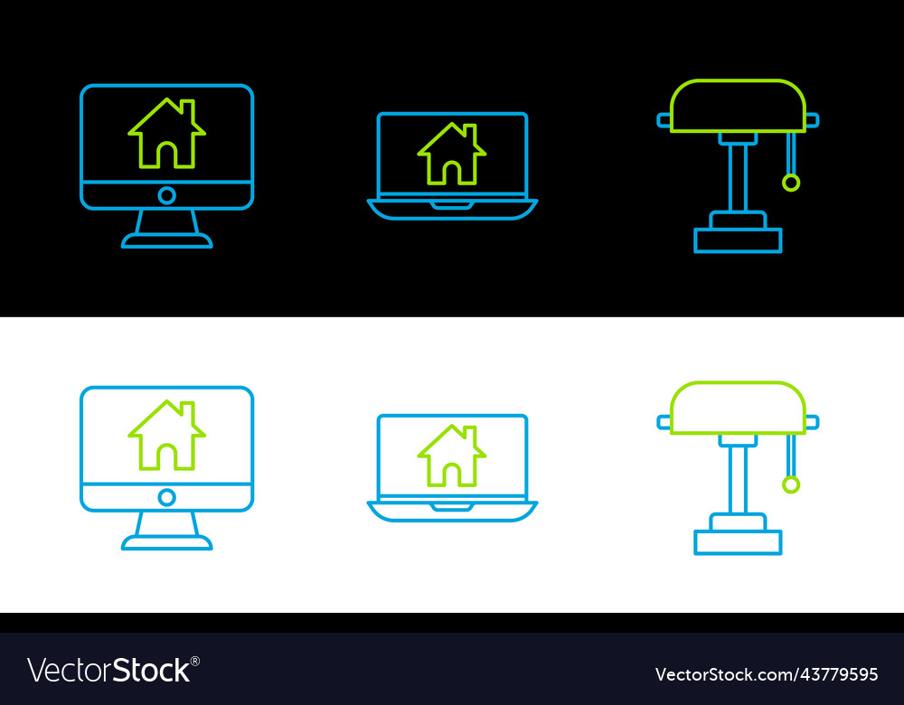 Set line table lamp computer monitor with smart vector image Set line table lamp computer monitor with smart