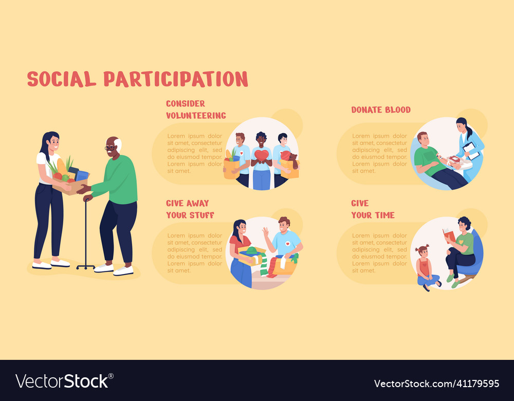 Social participation flat color infographic Vector Image