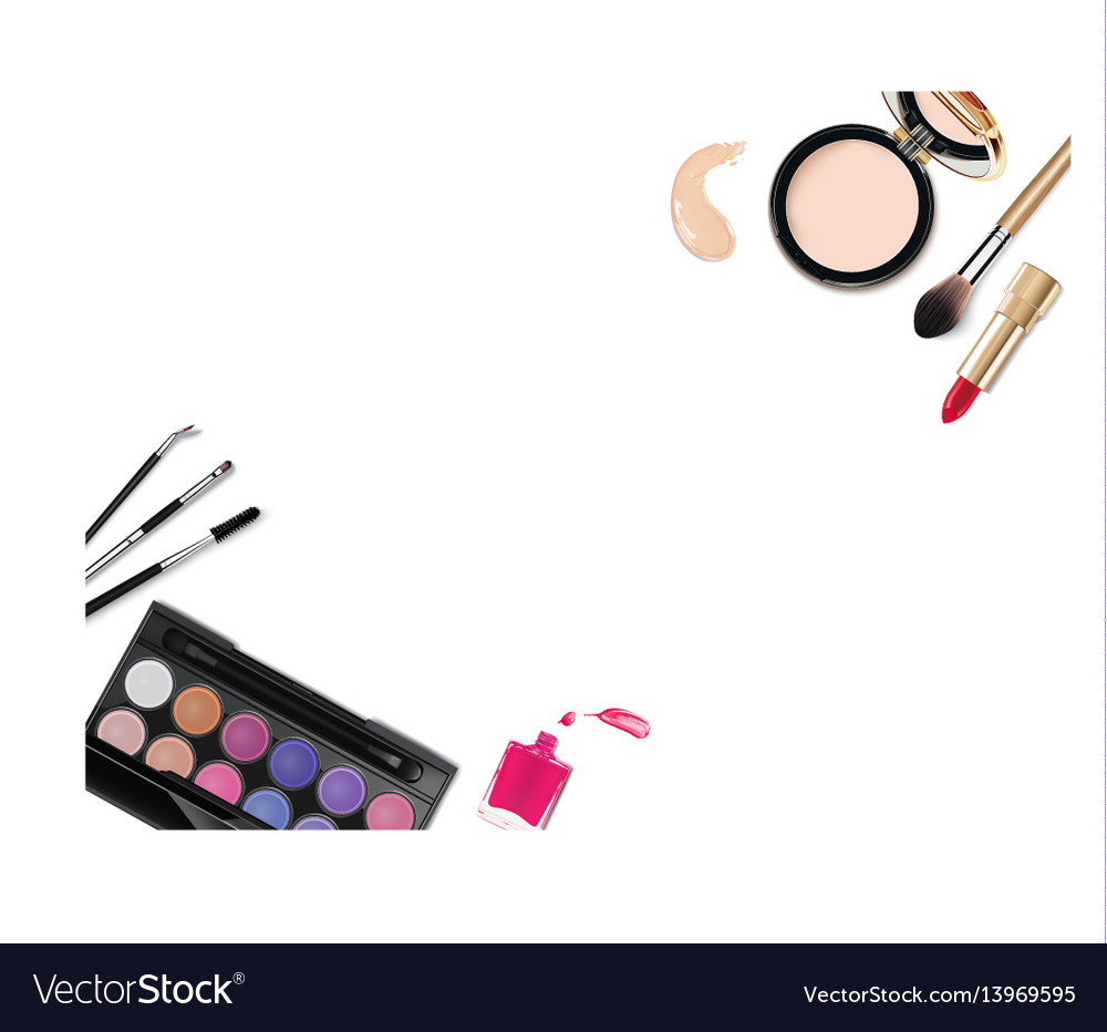 Top view of various make up accessories decorative