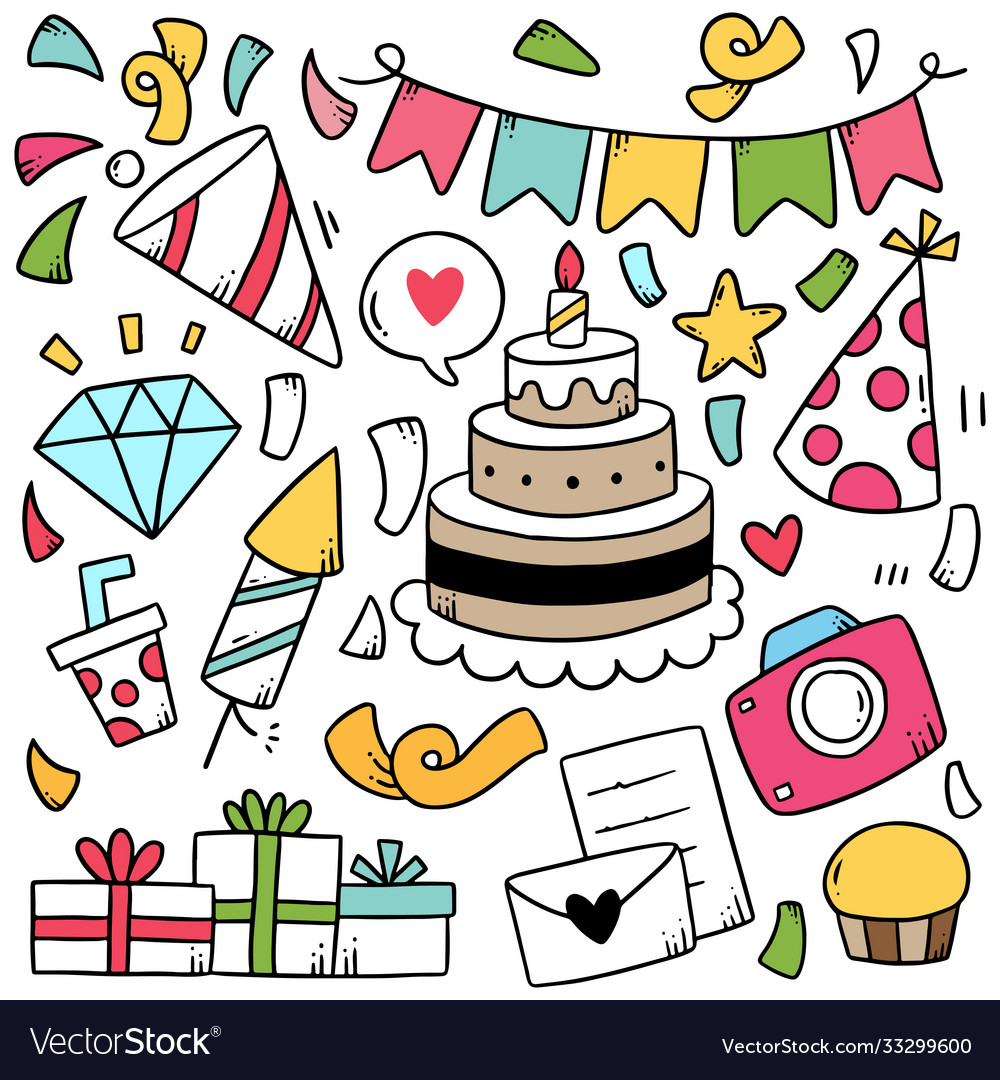 07-09-017 hand drawn party doodle happy birthday Vector Image