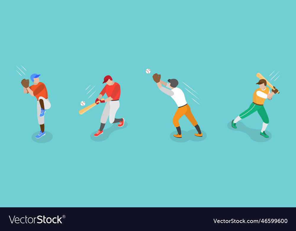 3d isometric flat set of baseball players Vector Image