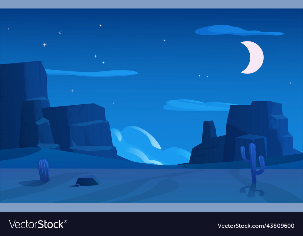 Banner of desert night landscape with highlands