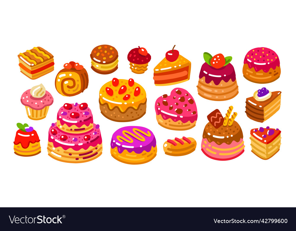 Cake pie icon collection sweet confection vector image Cake pie icon collection sweet confection