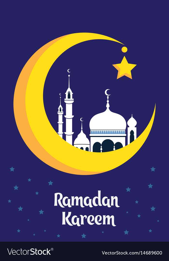 Crescent moon with white mosque for muslim Vector Image