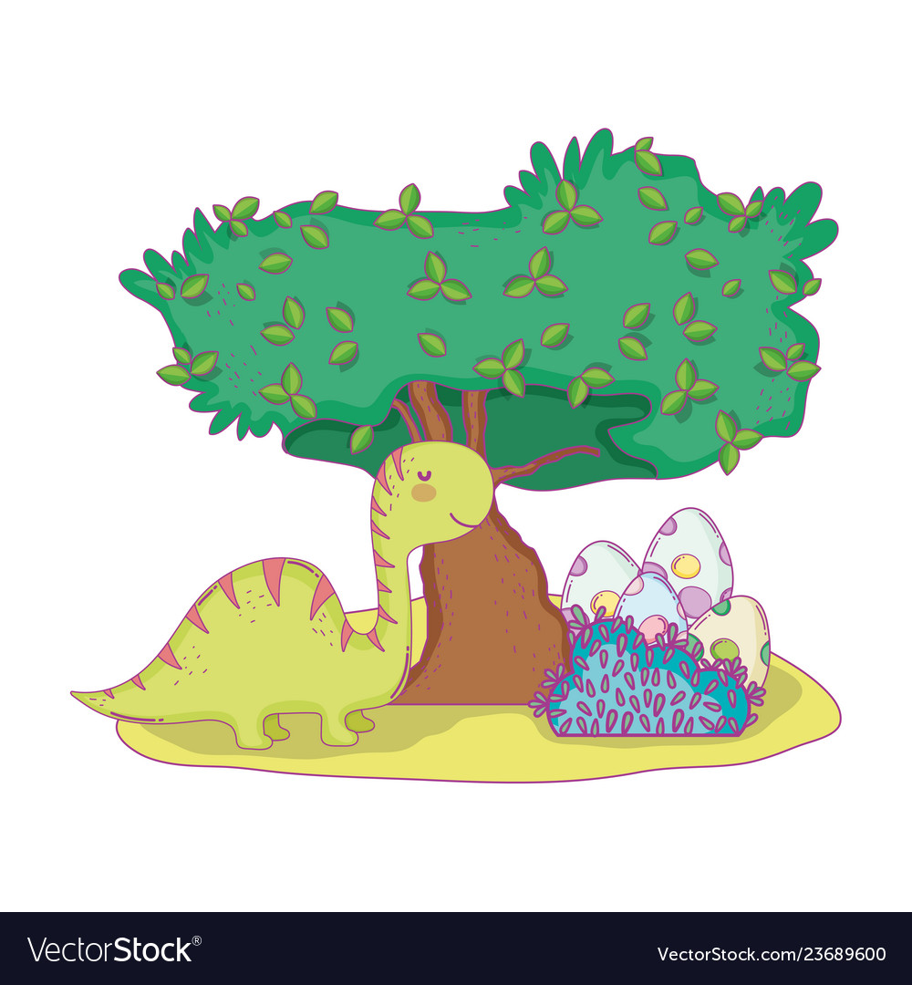 Cute apatosaurus with tree in the landscape Vector Image