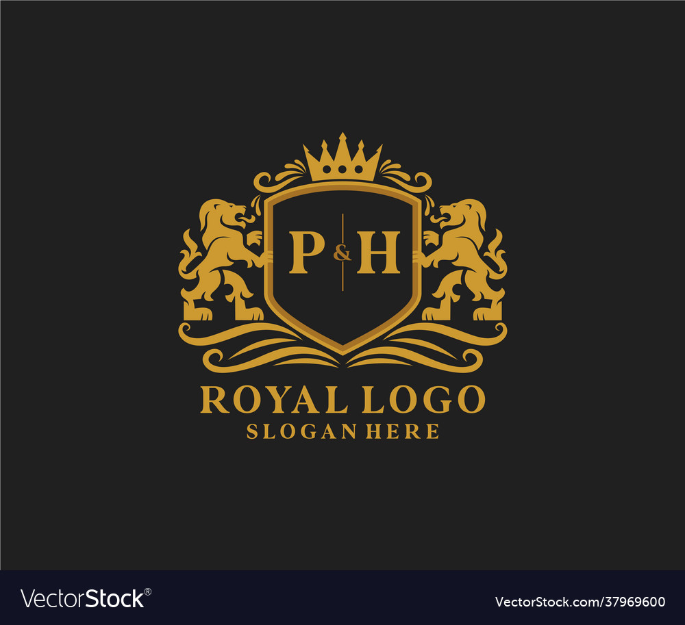 Initial ph letter lion royal luxury logo template Vector Image