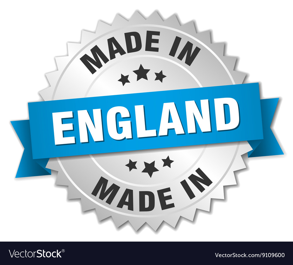 Made in england silver badge with blue ribbon