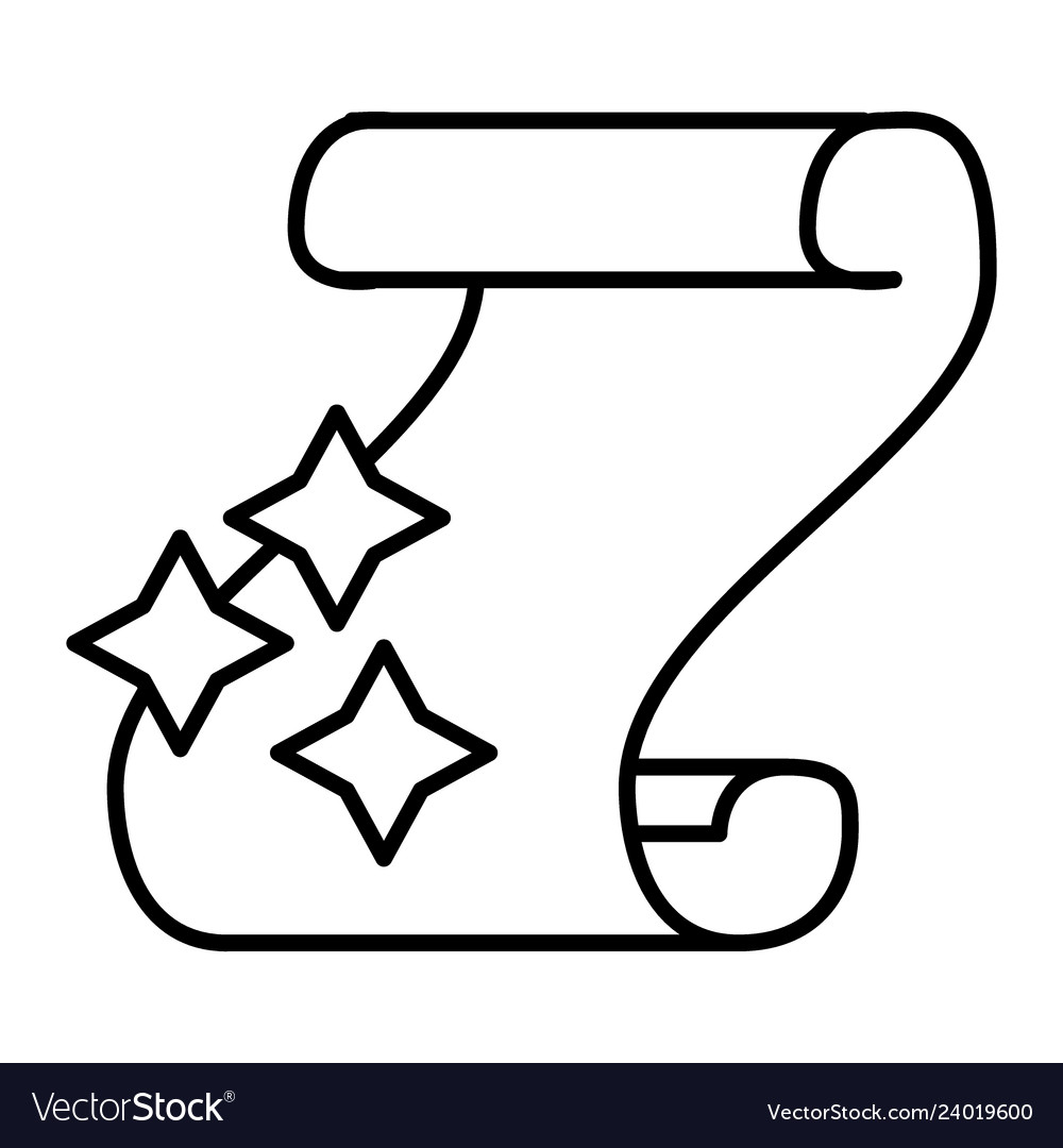 Magic scroll thin line icon folio with a spell