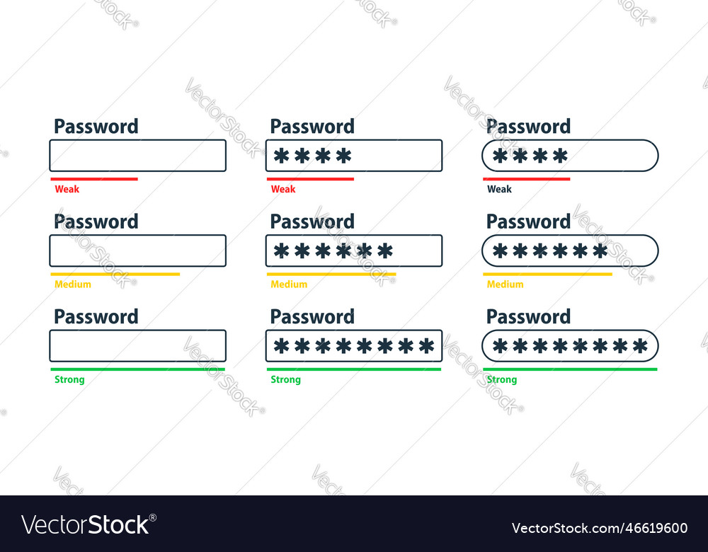 Password weak medium and strong user data vector image Password weak medium and strong user data
