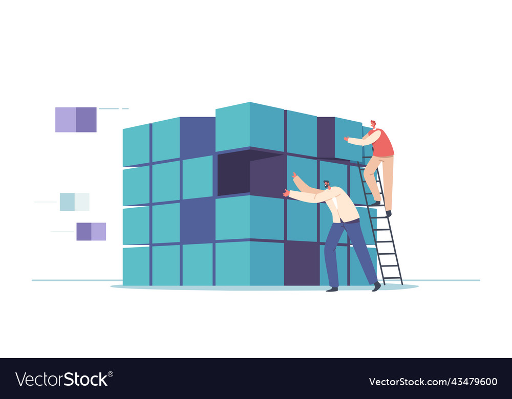 Tiny Zeichen bei Big Data Storage Berechnung vector image Tiny Zeichen bei Big Data Storage Berechnung