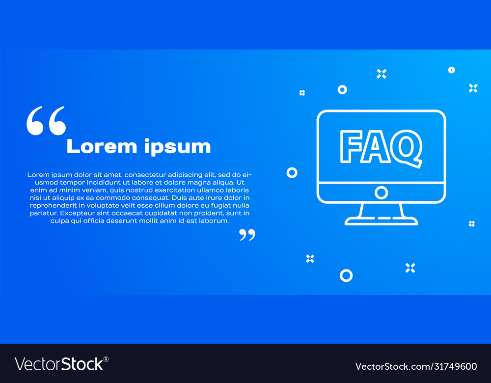 White line computer monitor and faq icon isolated vector image White line computer monitor and faq icon isolated