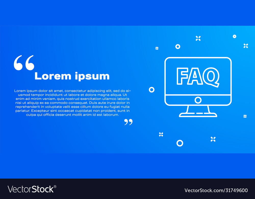 White line computer monitor and faq icon isolated
