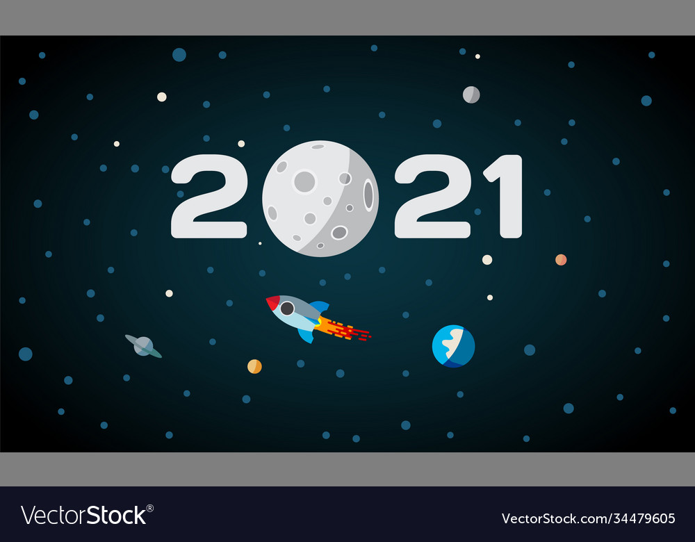 2021 text in space with moon typography new vector image 2021 text in space with moon typography new