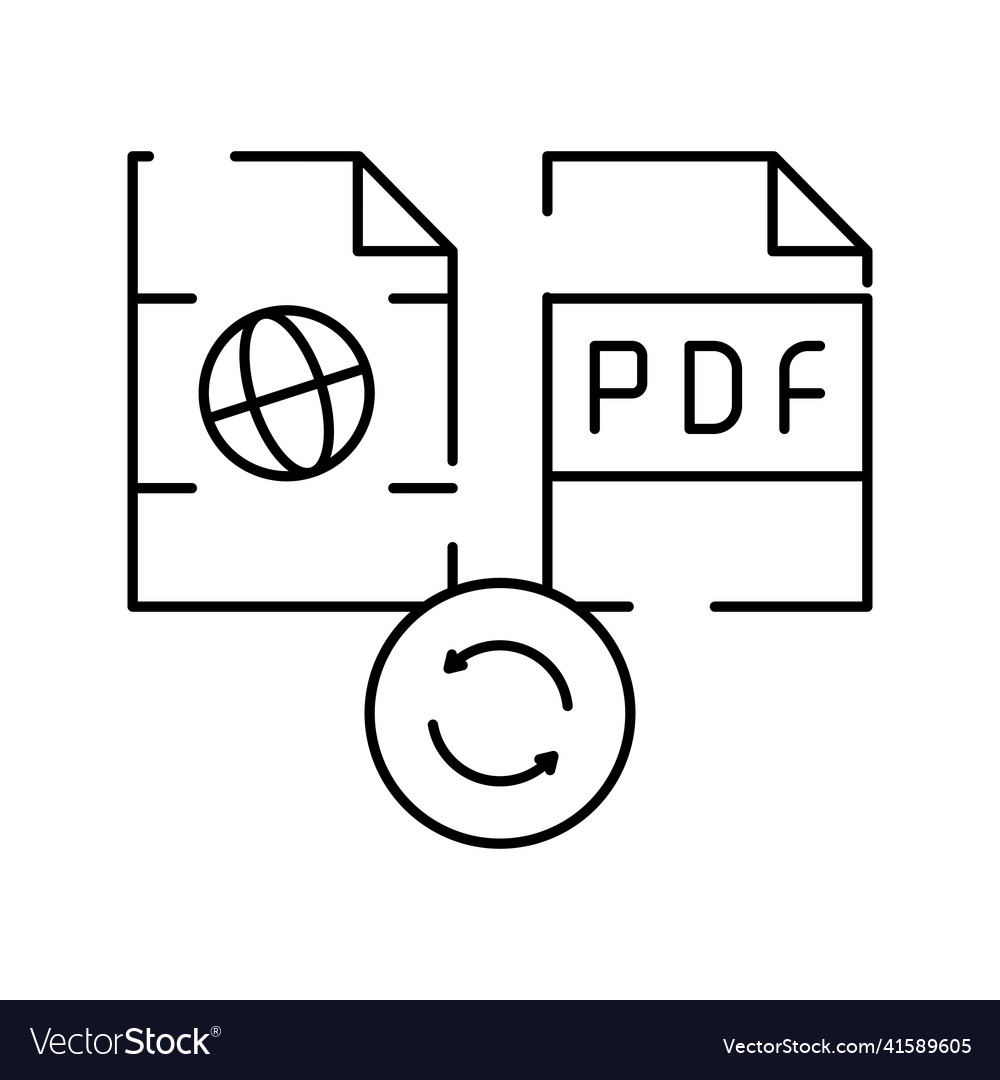 Convert web site page to pdf file line icon vector image Convert web site page to pdf file line icon