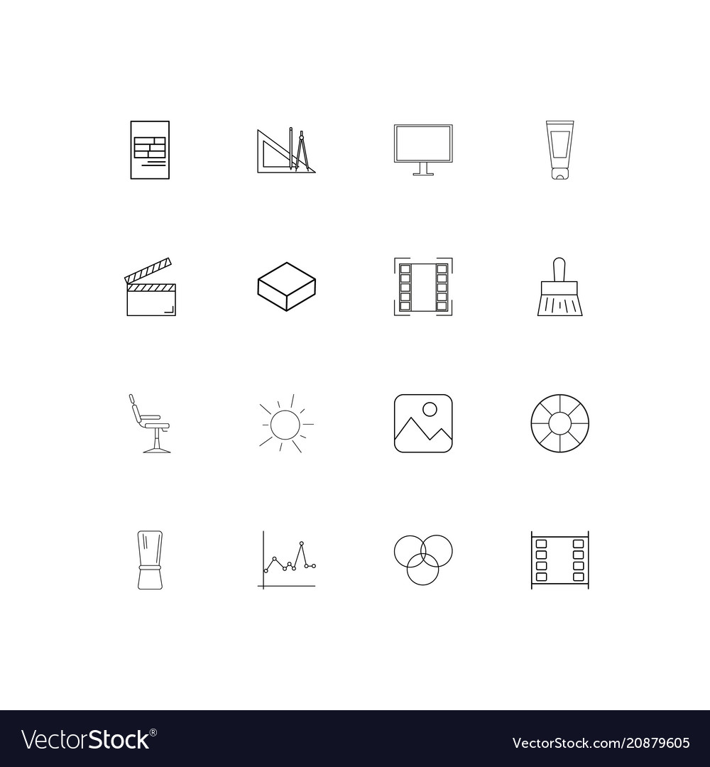 Creative process and design linear thin icons set