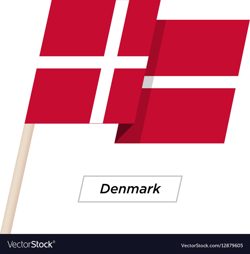 Denmark ribbon waving flag isolated on white