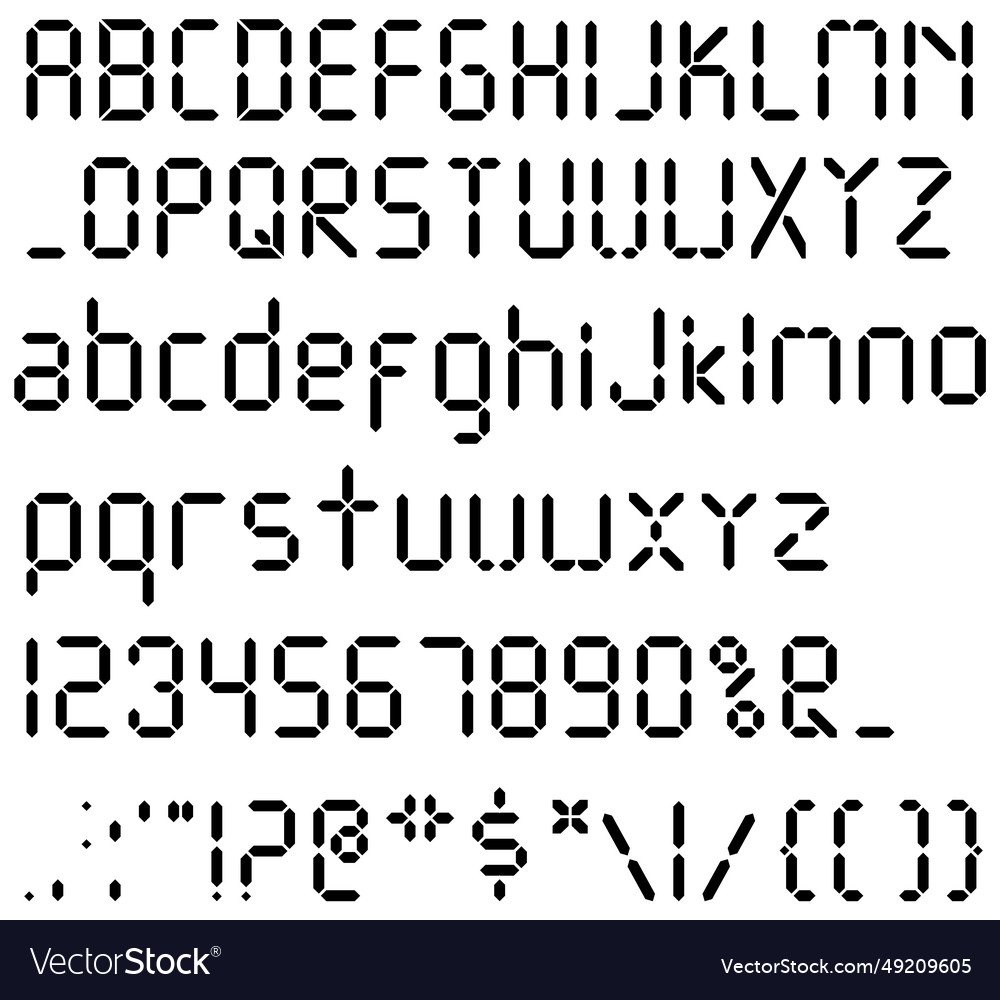 Digital font alarm clock letters numbers