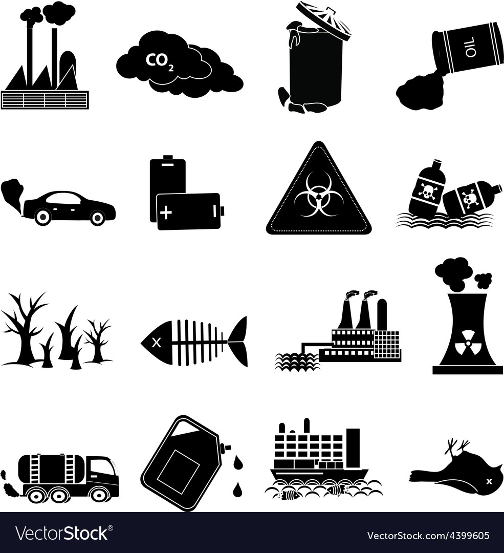 Environment Pollution Icons Set Royalty Free Vector Image