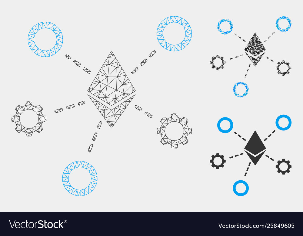 Ethereum network nodes mesh model vector image Ethereum network nodes mesh model